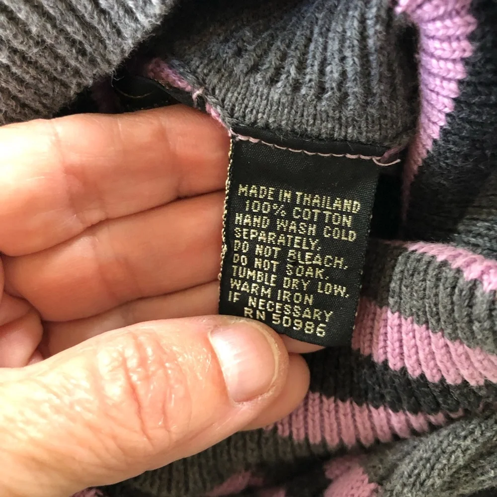 Vintage Jeanne Pierre 100% Cotton Ribbed Turtleneck Sweater L Lavender Stripe